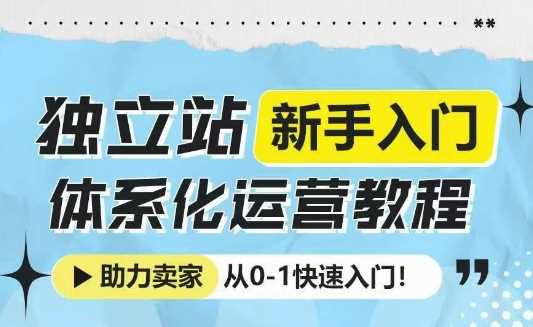 独立站新手入门体系化运营教程，助力独立站卖家从0-1快速入门!-宇文网创