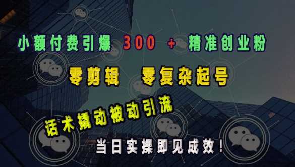 小额付费引爆 300 + 精准创业粉，零剪辑、零复杂起号，话术撬动被动引流，当日实操即见成效-宇文网创