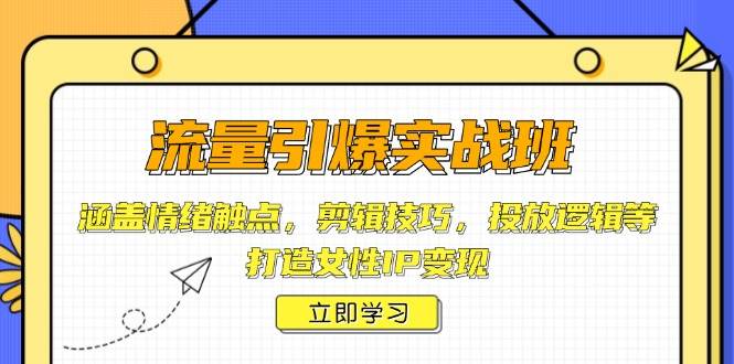 流量引爆实战班，涵盖情绪触点，剪辑技巧，投放逻辑等，打造女性IP变现-宇文网创