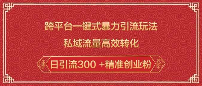 跨平台一键式暴力引流玩法，私域流量高效转化日引流300 +精准创业粉-宇文网创