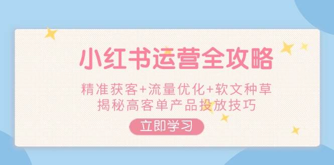 小红书运营全攻略，精准获客+流量优化+软文种草，揭秘高客单产品投放技巧-宇文网创