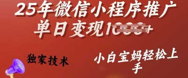 25年微信小程序推广单日变现多张，独家技术，小白宝妈轻松上手【揭秘】-宇文网创