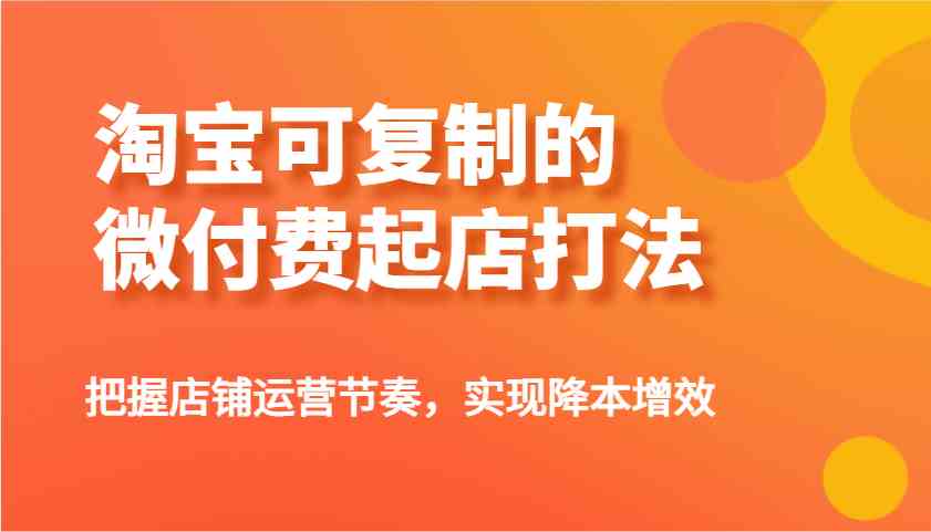 淘宝可复制的微付费起店打法，把握店铺运营节奏，实现降本增效！-宇文网创