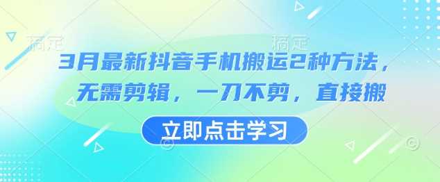 3月最新抖音手机搬运2种方法，无需剪辑，一刀不剪，直接搬-宇文网创