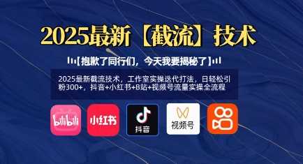 2025最新截流技术，工作室实操迭代打法，日轻松引粉300+，抖音+小红书+B站+视频号流量实操全流程-宇文网创