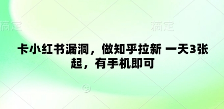 卡小红书漏洞，做知乎拉新 一天3张起，有手机即可-宇文网创