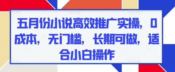 五月份小说高效推广实操，0成本，无门槛，长期可做，适合小白操作-宇文网创