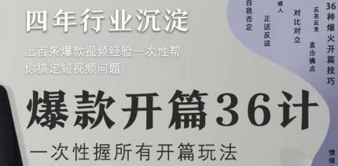 爆款开篇36计2.0，爆款短视频，一次性掌握所有开篇玩法-宇文网创
