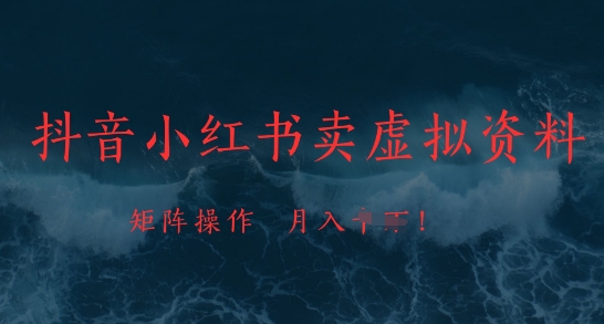 抖音小红书卖虚拟资料，市场需求一直存在，矩阵操作，月入1w+-宇文网创
