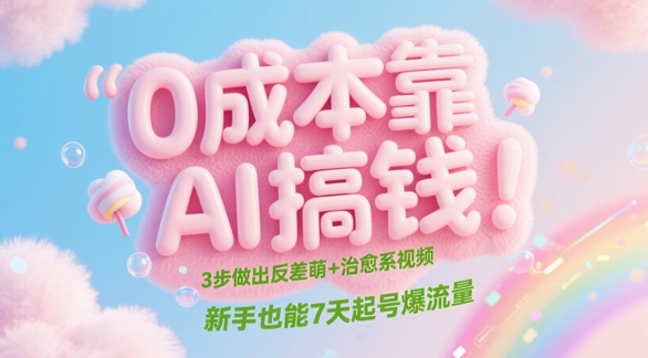 0成本靠AI搞钱！3步做出反差萌+治愈系视频，新手也能7天起号爆流量-宇文网创