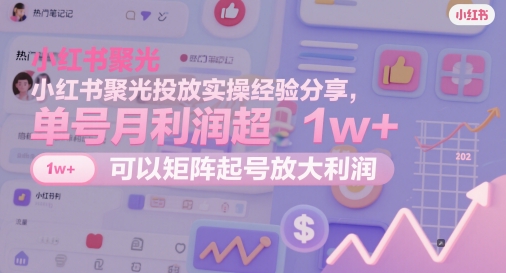 小红书聚光投放实操经验分享，单号月利润超1w+，可以矩阵起号放大利润-宇文网创