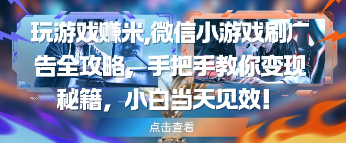 玩游戏挣米，微信小游戏刷广告全攻略，手把手教你变现秘籍，小白当天见效-宇文网创