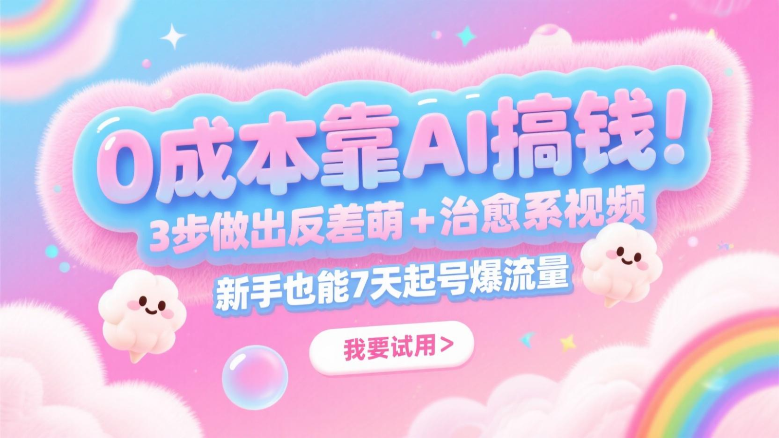 0成本靠AI搞钱！3步做出反差萌+治愈系视频，新手也能7天起号爆流量，月入5位数-宇文网创