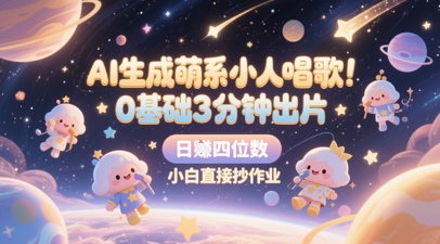 AI生成萌系小人唱歌，0基础3分钟出片，28个作品涨粉8.9W，单条最高19W赞，日入四位数，小白直接抄作业-宇文网创