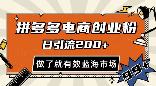 拼多多引流电商创业粉，日引200+，可矩阵放大，做了就有效【揭秘】-宇文网创