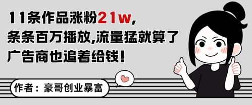 11条作品涨粉21W，条条百W播放，流量猛就算了，广告商也追着给钱-宇文网创