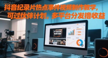 抖音纪录片热点事件视频制作教学，可过伙伴计划，多平台分发撸收益-宇文网创