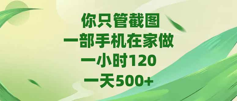 你只管截图，一部手机在家做，一小时120，-天500+-宇文网创