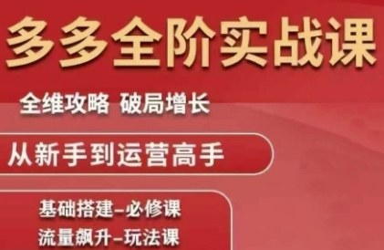 拼多多全阶实战课程，全维攻略，破局增长，从新手到运营高手-宇文网创