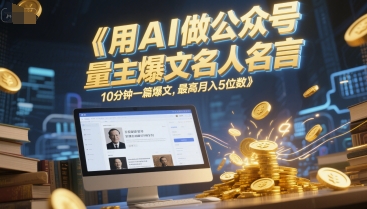 用AI做公众号流量主爆文名人名言，10分钟一篇爆文，最高月入5位数-宇文网创
