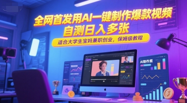 全网首发用AI一键制作爆款视频，自测日入多张，适合大学生宝妈兼职创业，保姆级教程-宇文网创