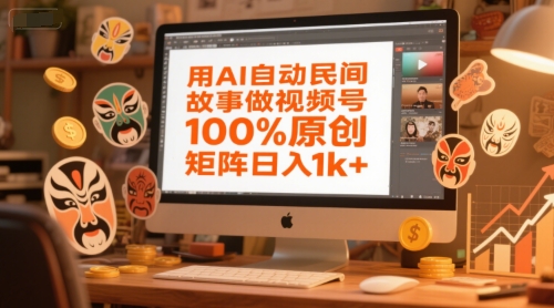 用AI自动民间故事做视频号，100%原创，矩阵日入1k+-宇文网创