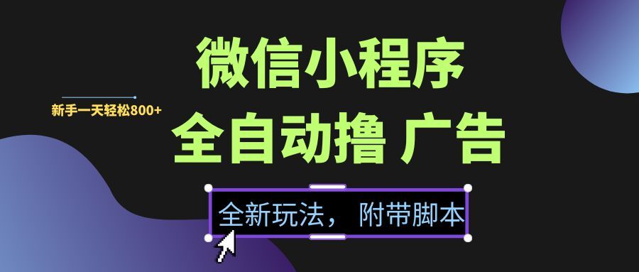 微信小程序挂机撸广告，全新玩法，新手一天轻松800+【附带脚本】-宇文网创