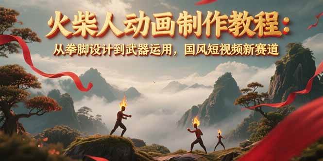 火柴人动画制作教程：从拳脚设计到武器运用，国风短视频新赛道-宇文网创