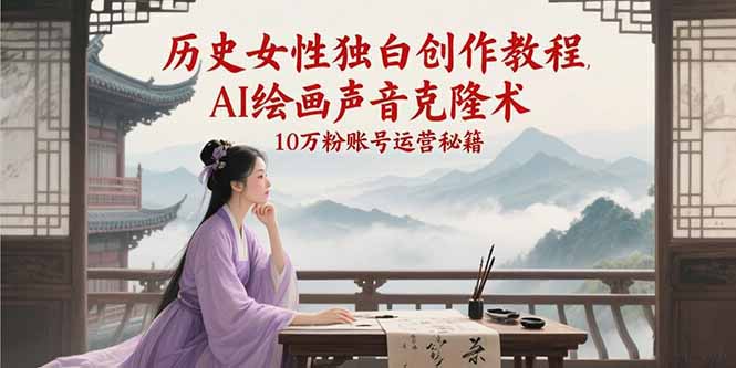 历史女性独白创作教程，AI绘画声音克隆术，10万粉账号运营秘籍-宇文网创