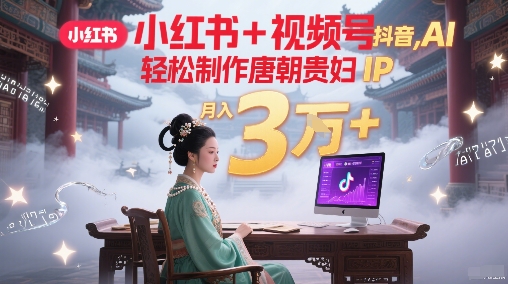 小红书+视频号+抖音，AI轻松制作唐朝贵妇IP，每天30分钟，轻松产出N条，月入3W+-宇文网创