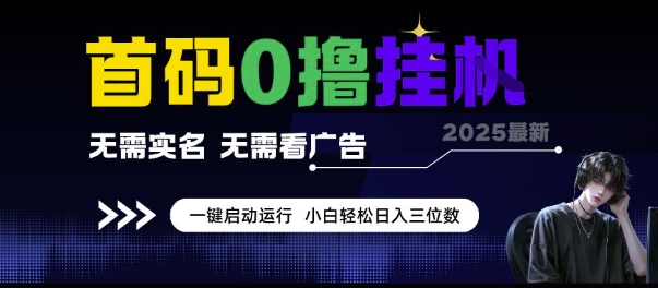 首码0撸挂G项目，无需实名无需看广告 一键启动运行，小白轻松日入三位数【揭秘】-宇文网创