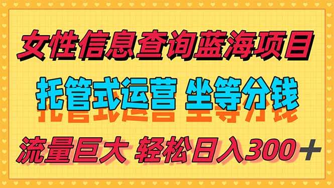 稳定日入300＋，小众信息查询蓝海项目，全程懒人式托管，解放你的时间-宇文网创