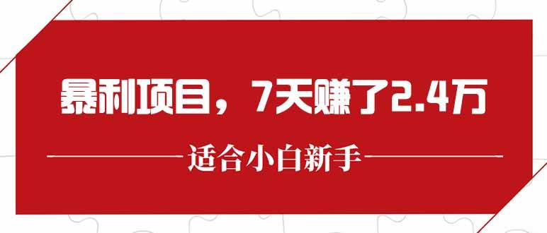 最新暴利项目，每单收益轻松在300以上，7天赚了2.4万-宇文网创