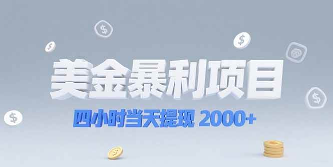 美金暴利项目，四小时当天提现 2000+机会留给会选赛道的人-宇文网创