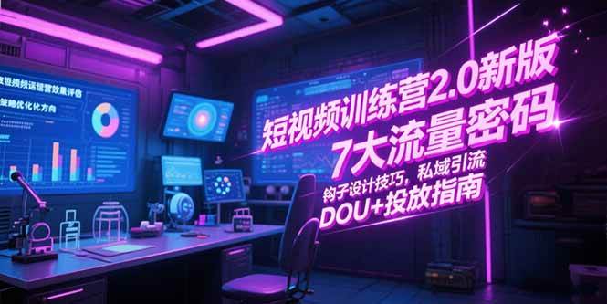 短视频训练营2.0新版，7大流量密码/钩子设计技巧/私域引流/DOU+投放指南-宇文网创