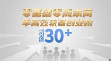 零基础零成本简单高效获客创业粉，一天引流30+-宇文网创