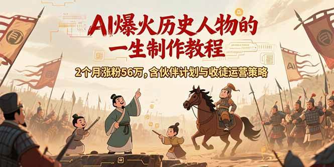 AI历史人物赛道课程，2个月涨粉56万，含伙伴计划与收徒运营策略-宇文网创