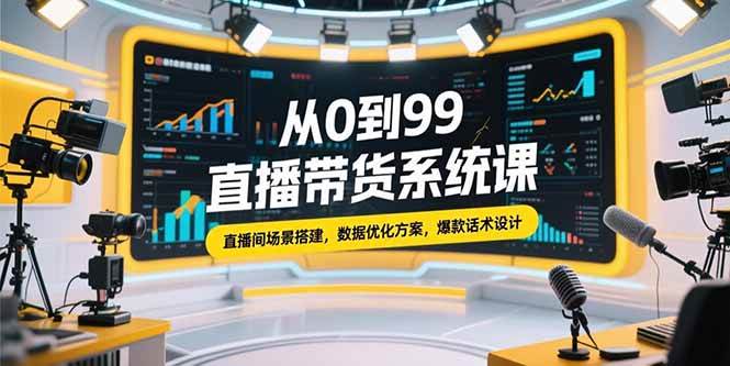 从0到99直播带货系统课，直播间场景搭建，数据优化方案，爆款话术设计-宇文网创