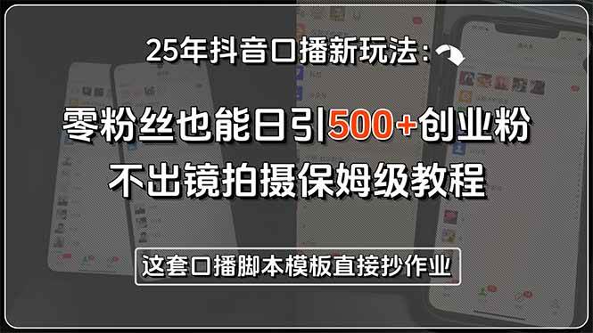 25年抖音口播新玩法：零粉丝也能日引500+创业粉，不出镜拍摄保姆级教程…-宇文网创