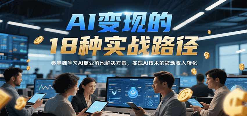 AI变现的18种实战路径，零基础学习AI商业落地解决方案，实现AI技术的被动收入转化-宇文网创