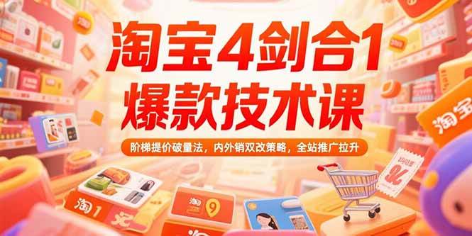 淘宝4剑合1爆款技术课，阶梯提价破量法，内外销双改策略，全站推广拉升-宇文网创
