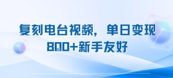 复刻电台视频，单日变现8张+新手友好，长期可做-宇文网创