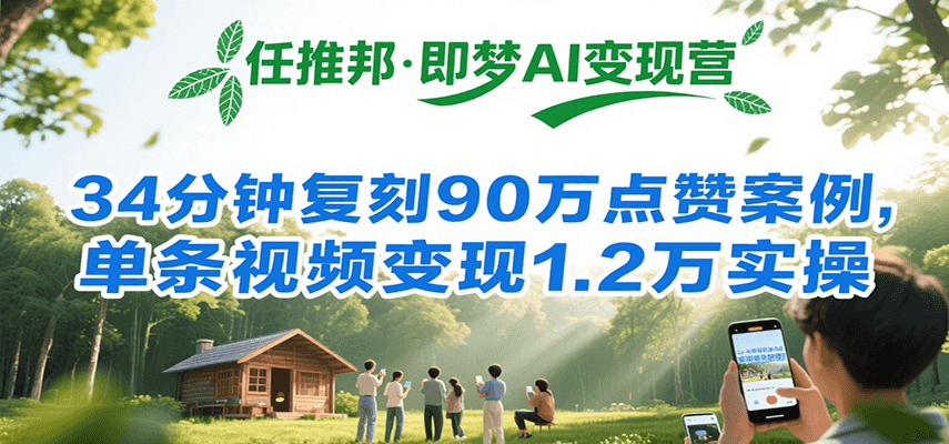 任推邦·即梦AI变现营，34分钟复刻90万点赞案例，单条视频变现1.2万实操-宇文网创