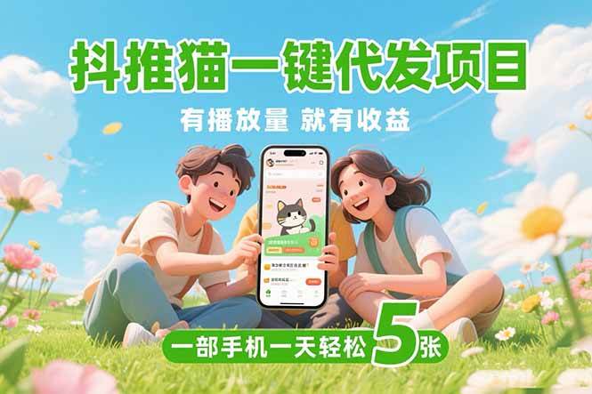 抖推猫一键代发项目，0粉丝 不用实名 有播放量就有收益，一部手机一天五张-宇文网创