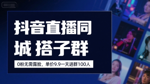 抖音直播同城搭子群，0粉无需露脸，单价19.9，一天进群100人-宇文网创