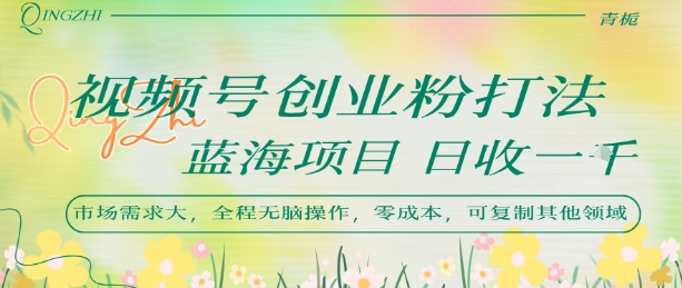 视频号创业粉打法，日入1k，蓝海项目，市场需求大，全程无脑操作，可复制-宇文网创