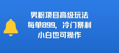 男粉项目高级玩法，每单899，冷门暴利，小白也可操作-宇文网创