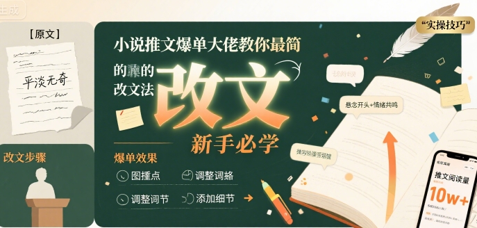 小说推文爆单大佬教你最简单的改文方法实操课，新手必学-宇文网创