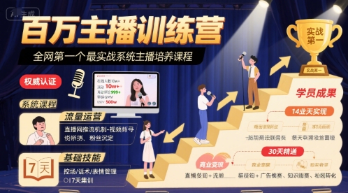百万主播训练营，全网第一个最实战系统主播培养课程-宇文网创
