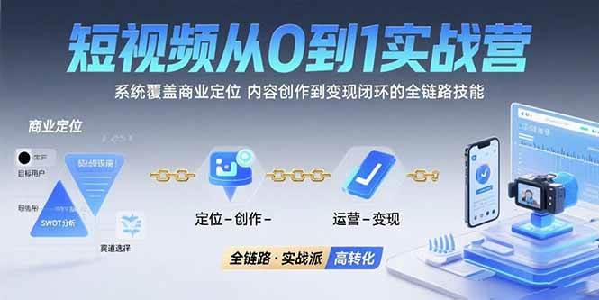 短视频从0到1的实战营：系统覆盖商业定位,内容创作到变现闭环的全链路技能-宇文网创